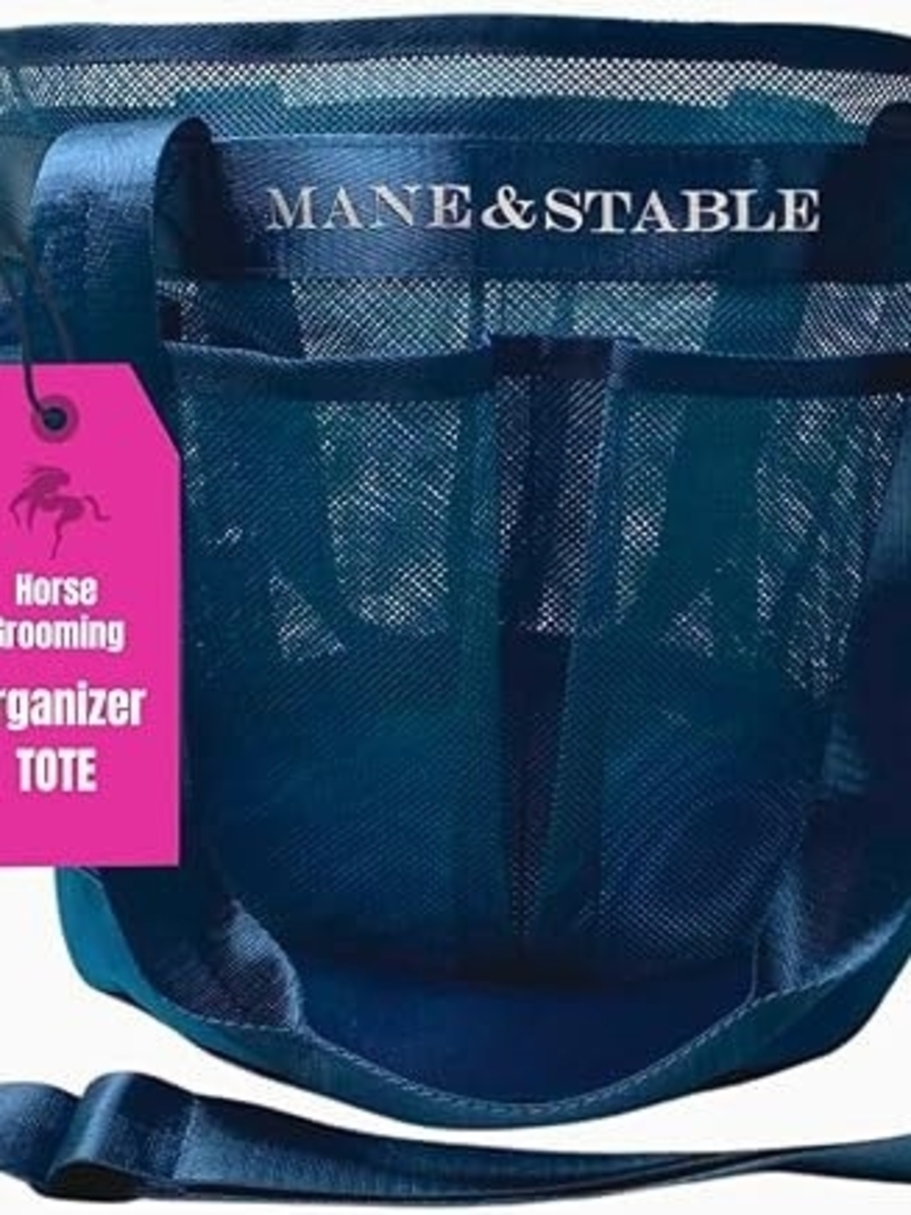 MANE & STABLE Horse Grooming Bag – Hanging Royal Blue Mesh Tote with 8 Pockets